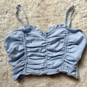 Forever 21 Blue Ruched Sweetheart Cropped Tank
